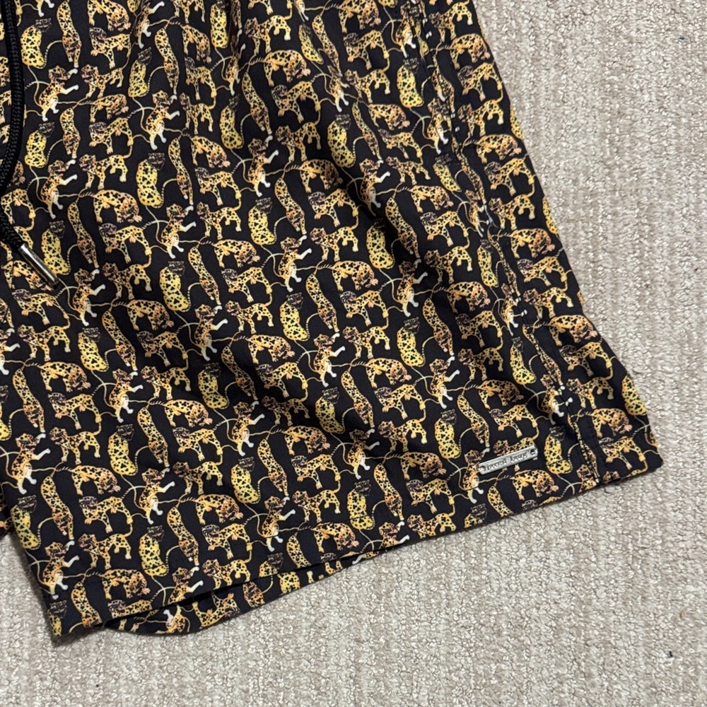 Jared Lang Mens M Black Animal Print Hybrid Swim Trunks Mesh Lined Board Shorts - Picture 2 of 10
